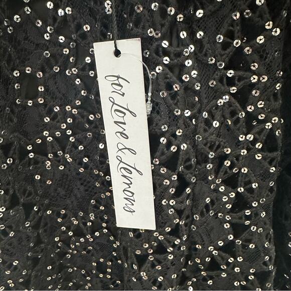 For Love & Lemons Clara Mini Dress Lace Front Black Sequin Dress Size Small - Picture 5 of 9